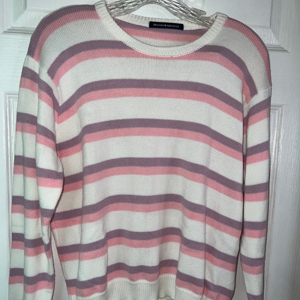 Brandy Melville white, Pink, Purple, stripped Long Sleeve sweater